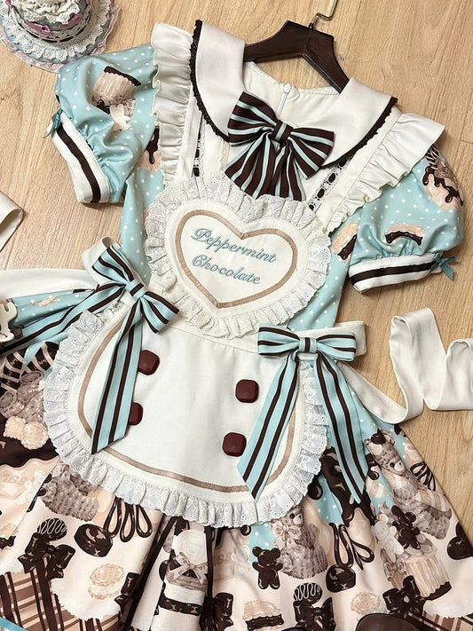 Heart-shaped Creamy Flutter Straps Bodice Lolita Sweet Apron