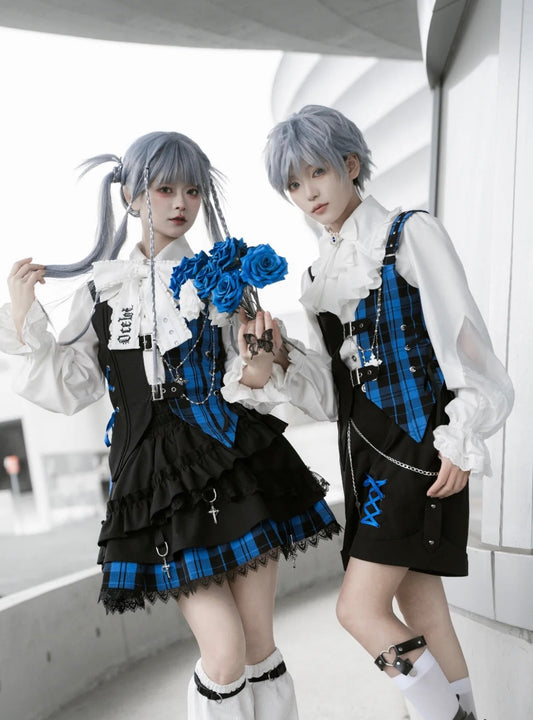 Suit Set Complete Check Vest Pants Skirt Shirt Prince