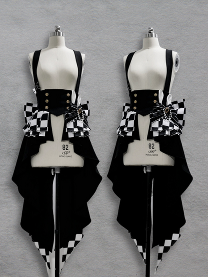 Fabric Corset Bunny Theater Peplum Tail Chess Train Swallow with Pattern Shoulder Straps