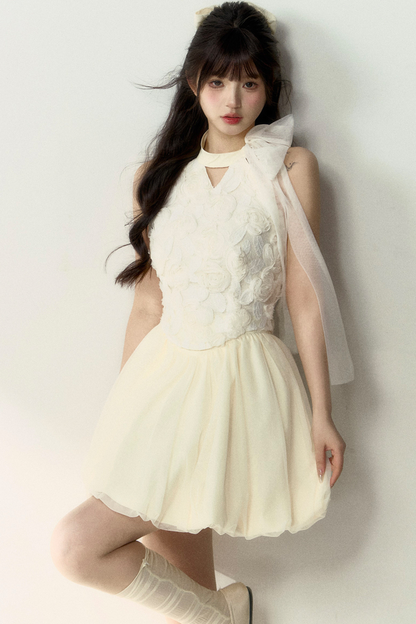 Long + Sweet Sleeveless Short Flower French Skirt Balloon Top