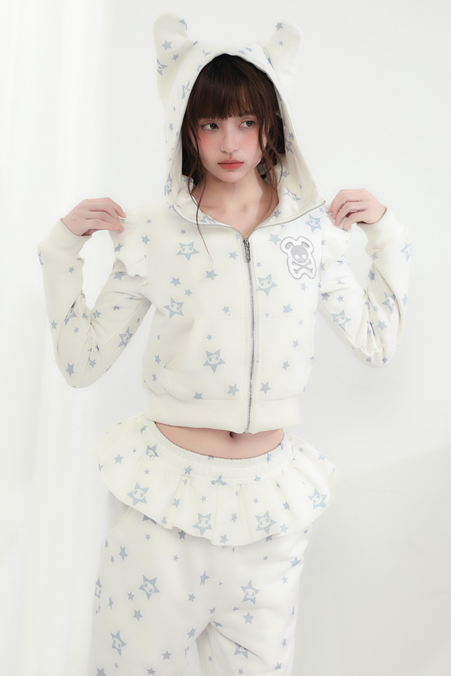 Animal Pants Loose Hoodie Hooded Ear + Ruffle