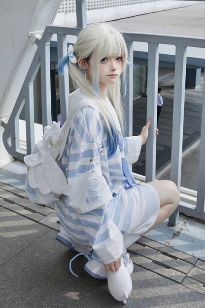 Sailor Neighborhood👼 Reserved Pants Subculture Tops Striped Collar Half Angel + Item