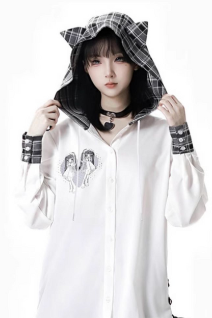 + Half Check Hooded Top Pants Shirt