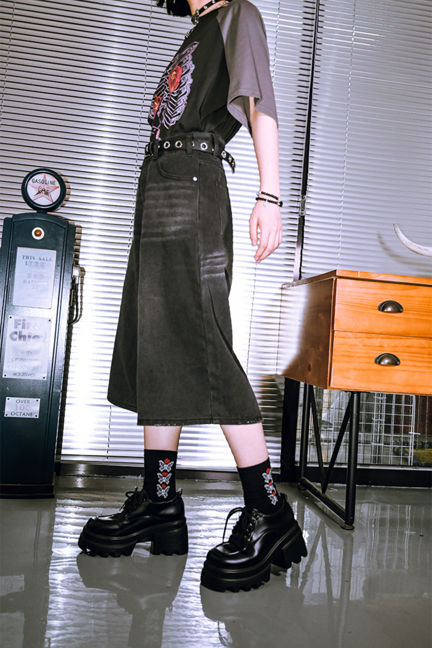 pants half ash Black denim