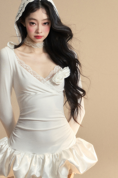 Balloon Short Lace Dress Hooded Ballet Core