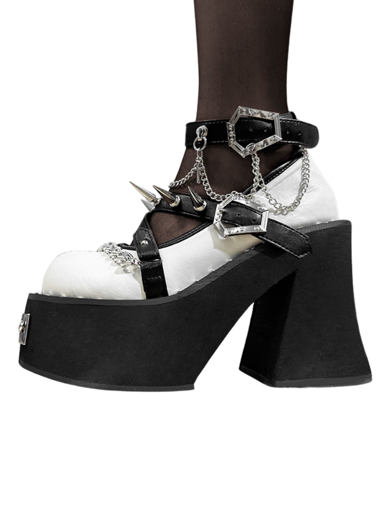 Witch Punk Round Shoes Rivet Dark Rose Platform Toe