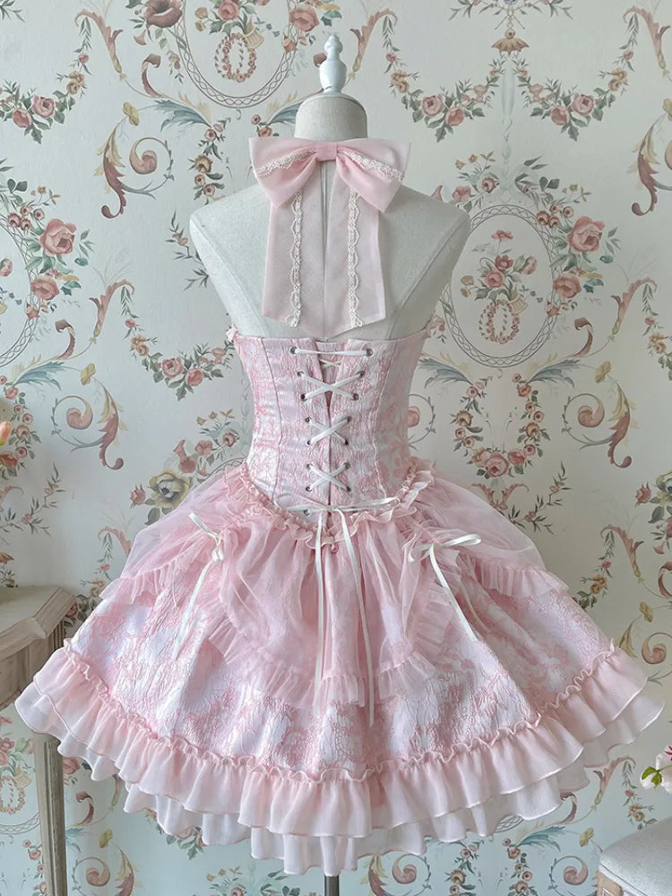 Cross Belle Pink Halter Neck Corset Dress Balletcore Lolita JSK