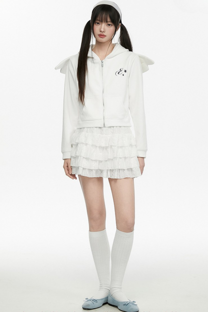 Angel White Wings Short Hoodie Hooded