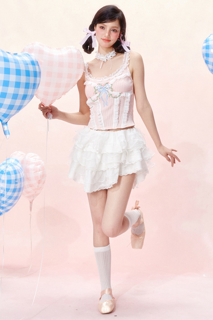 Design Corset Bow Sweet Lace Top