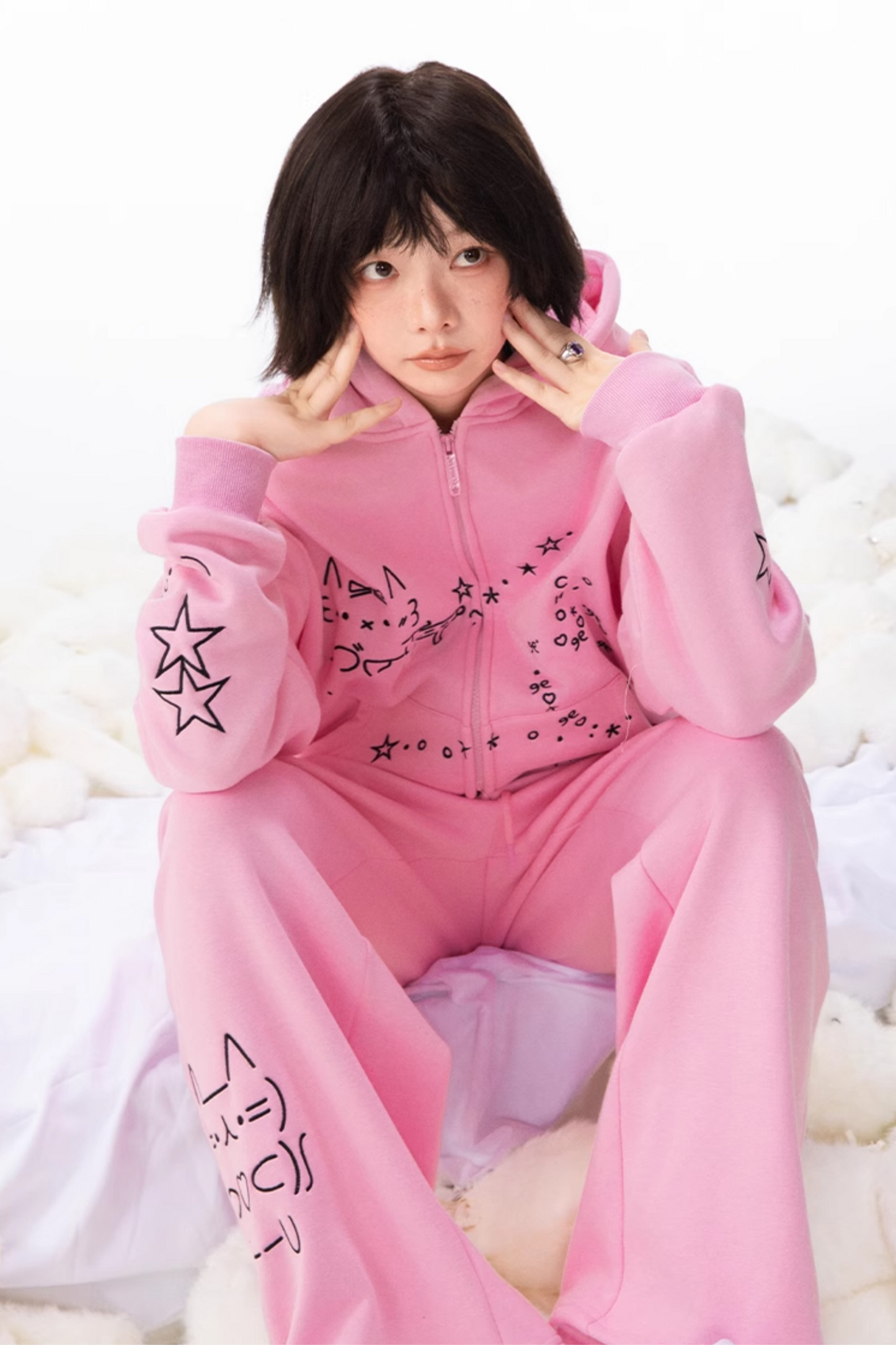 Leg Boa Hooded + Computer Hoodie Sweatpants Straight