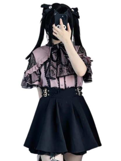 Shirt Sheer Ribbon Shoulder Lace