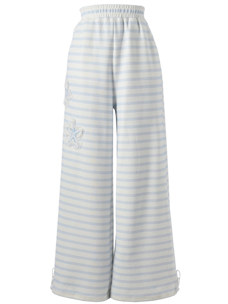 Blue and White Stripes Starfish Applique Straight-Leg Pants Regular/Short Version