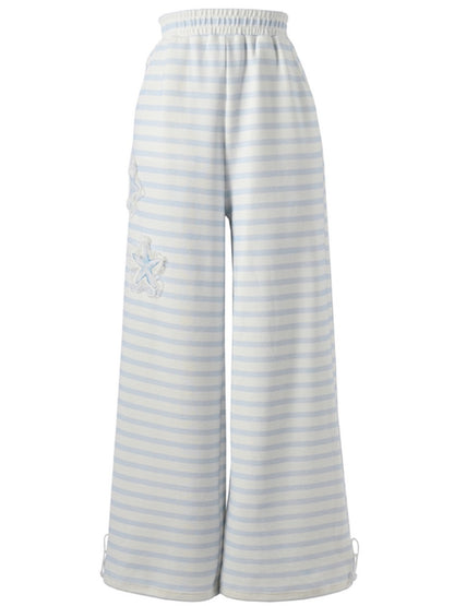 Blue and White Stripes Starfish Applique Straight-Leg Pants Regular/Short Version