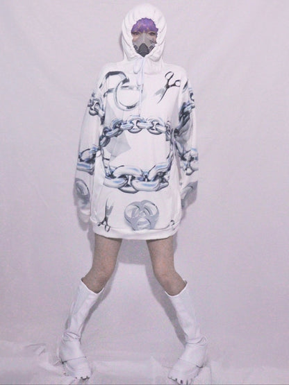 Hoodie And Cyberpunk Scissor White Print Chain
