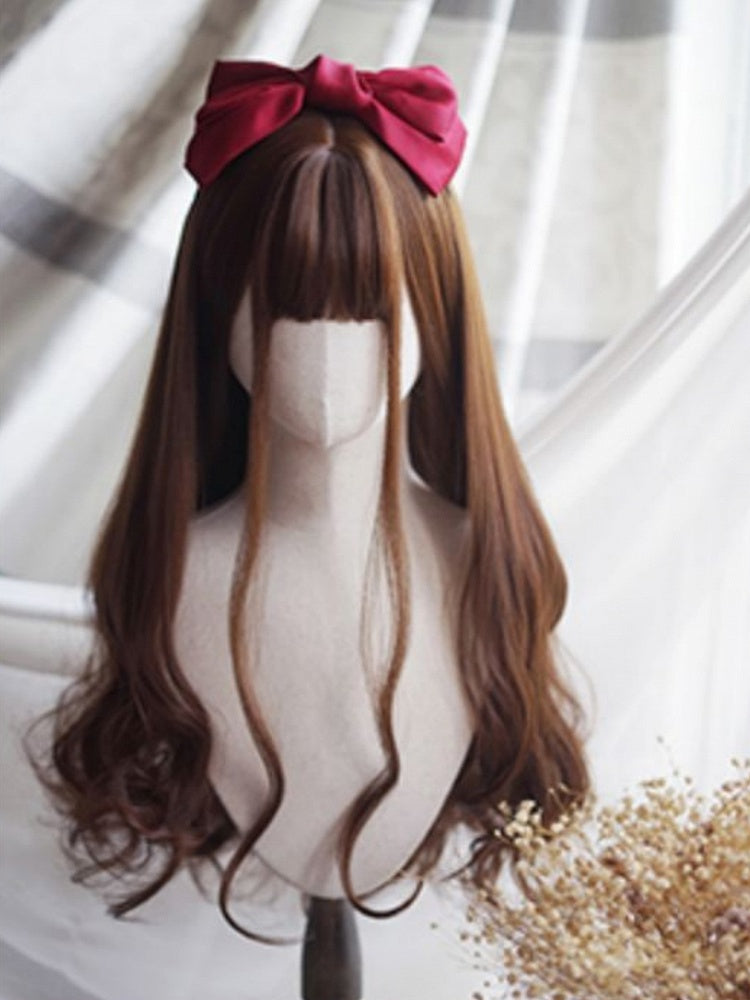 Caramel Long Wavy Wig With Full Bangs