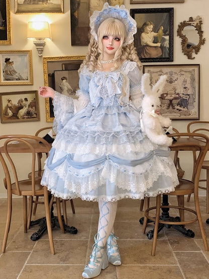 Light Blue Bowknot Details Lace Trim Lolita Bonnet