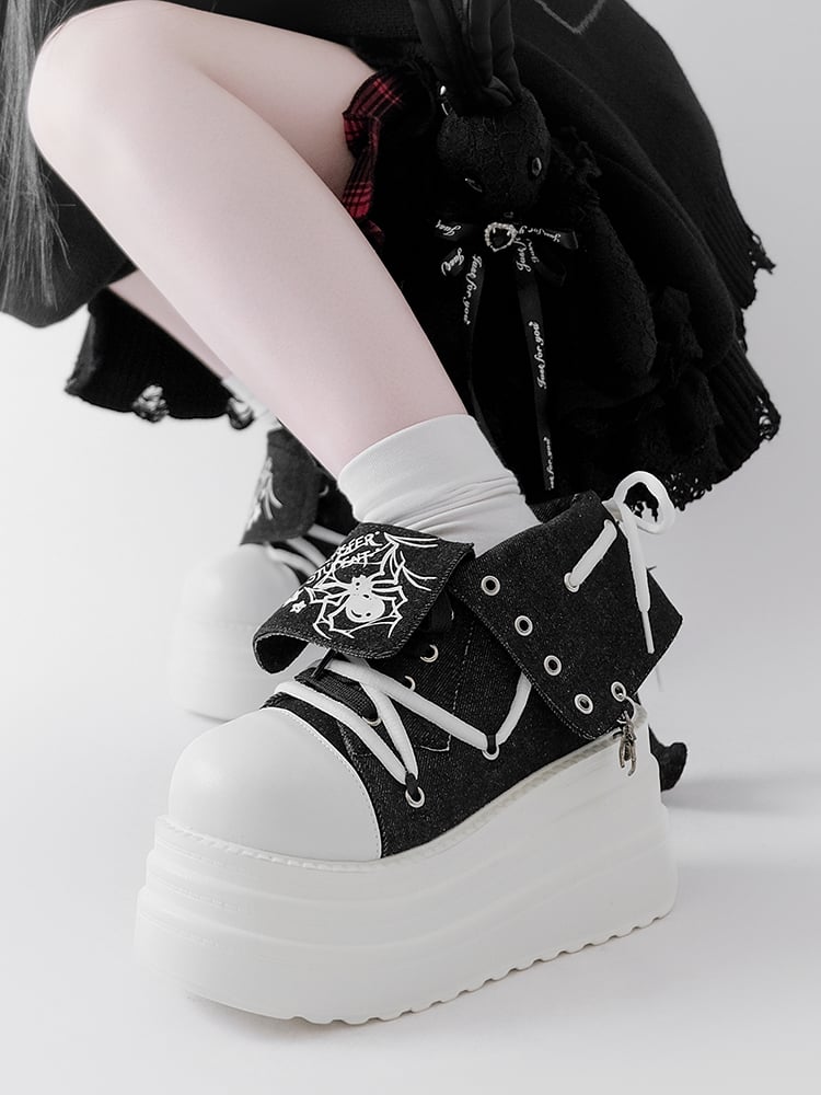 Black & White Punk Spider Platform Sneakers