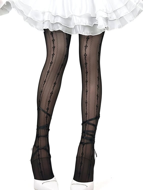 Y2K Straps White/Black Floral Tights Self-tie Pattern