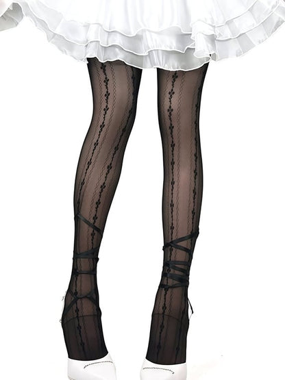 Y2K Straps White/Black Floral Tights Self-tie Pattern