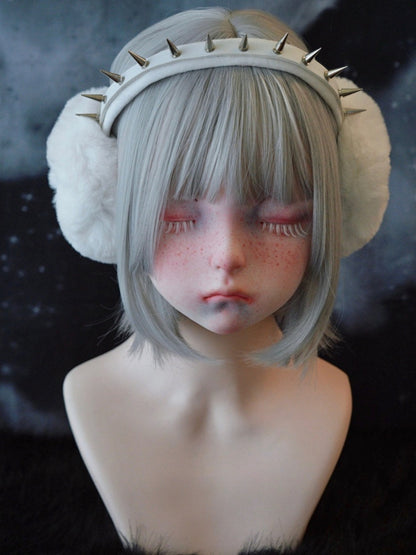 White Handmade Studded Plush Earmuffs