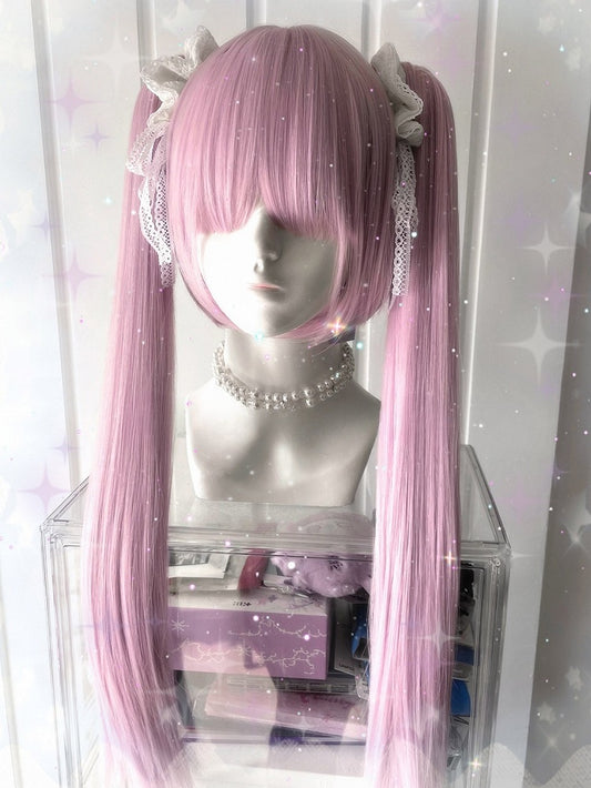 With Full Pink 30CM 70CM + Ponytail Short Double Bangs Clips Length Claw Straight Wig