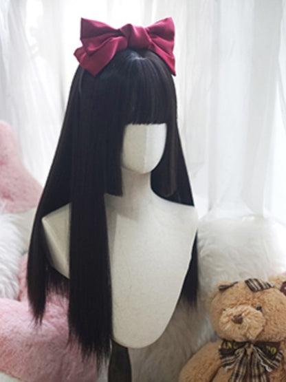 Black Hime Cut Long Straight Wig With Full Bangs