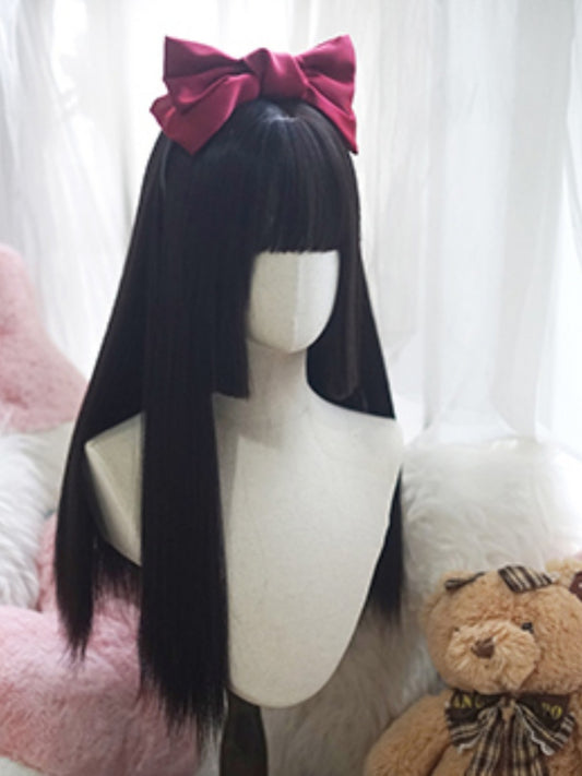 Black Hime Cut Long Straight Wig With Full Bangs