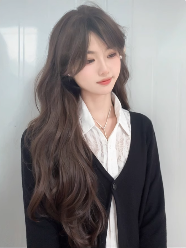 Wavy Bangs Wig 60CM Brown Length Air With