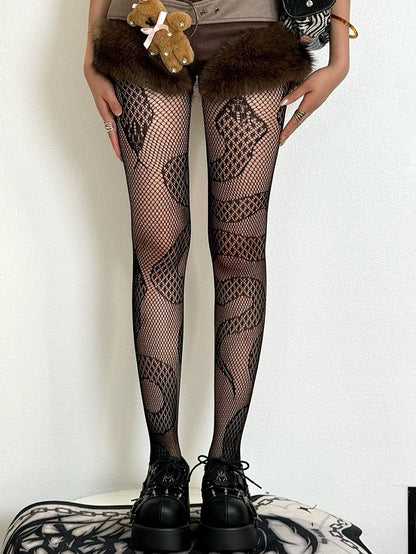 Tights Black/Red/White Snake Pattern Y2K