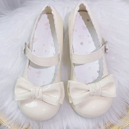 Sweet Lolita Apricot Bowknot Round Toe Block Heel Mary Janes