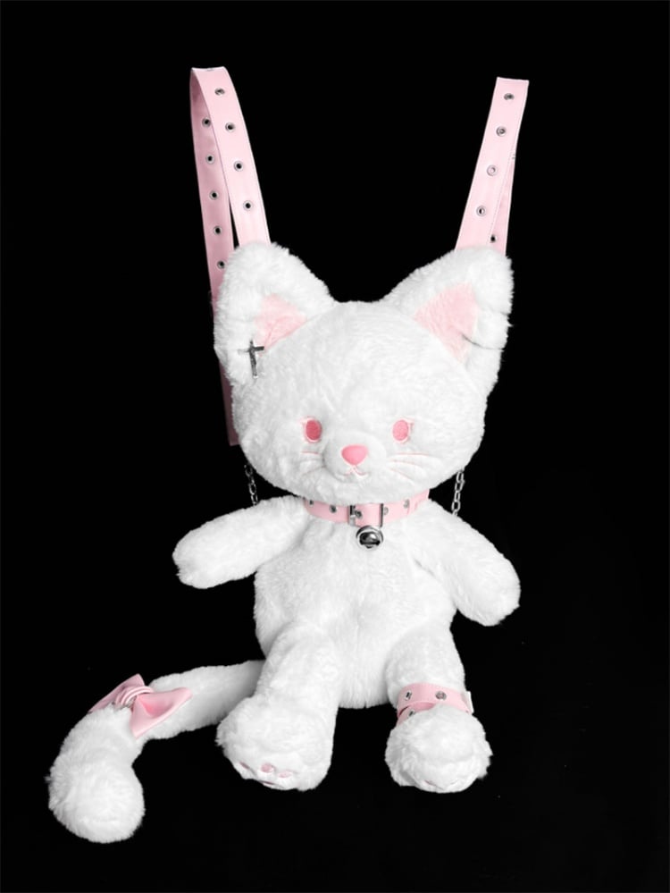 White Sweet Kitty Plush Backpack Bag