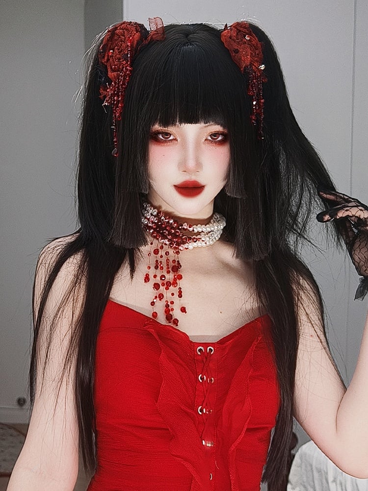 Black Hime Cut Long Straight Synthetic Wig