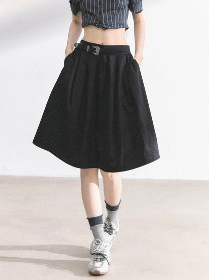 Skirt Length Knee Black/Navy Blue A-line