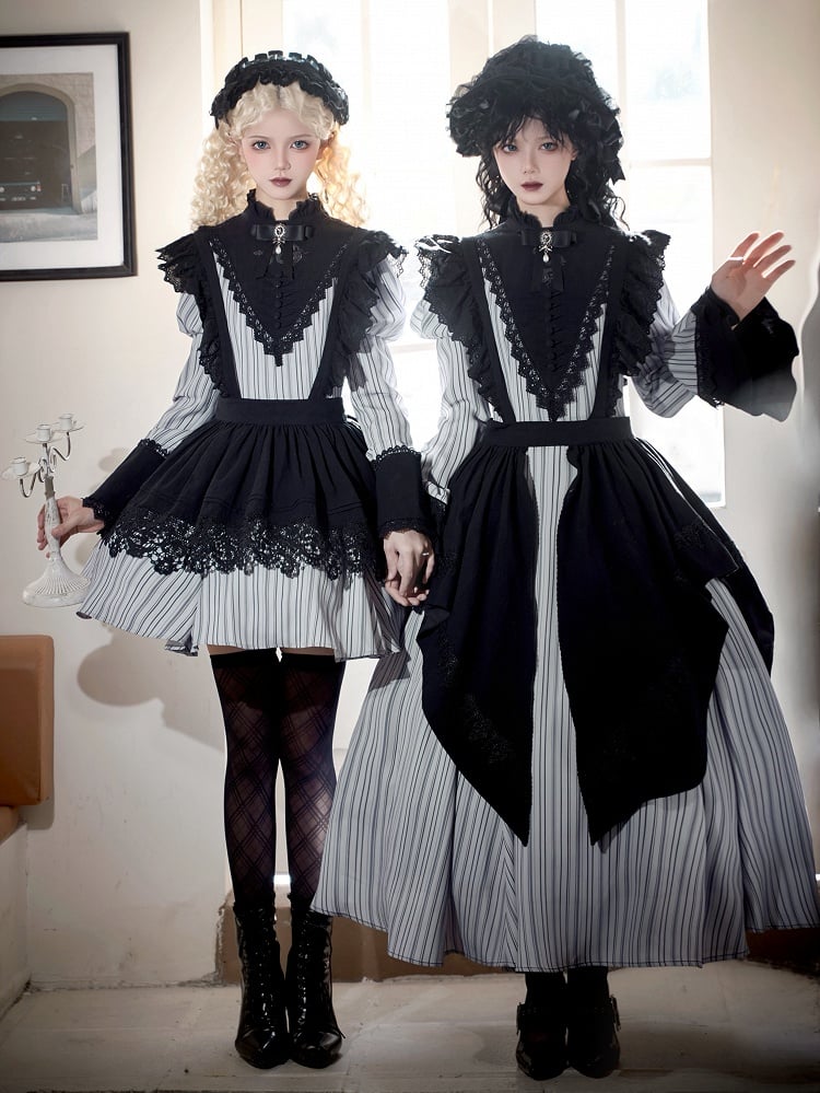 Black Gothic Lolita Detachable Shoulder Straps Apron