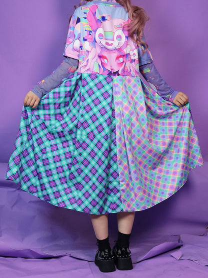 Cartoon Colorful Dress Plaid Print Pattern