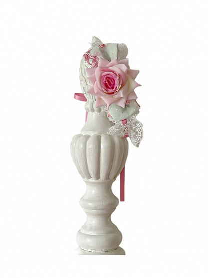 Rosa/Grünes Halsband mit Rose und Schleife