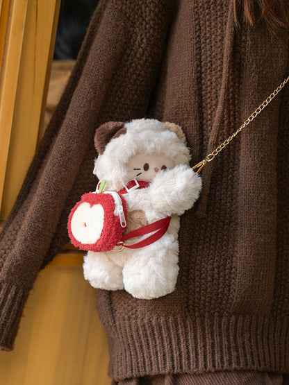 Plush + Options 4 White Backpack/Crossbody Keychain Bag Small/Middle/Large Size Kitty-shaped