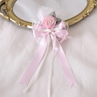 Bowknot Sweet Pink-Purple Feather Hairclip Camellia with Lace Ballet-Style