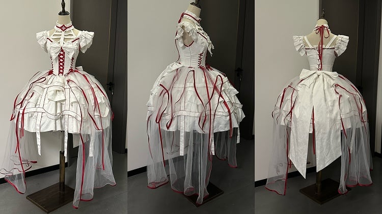Corset Lace-ups Waist Gothic Skirt Design Birdcage White Dress and Lolita Red