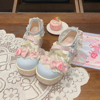 Accents Jane Strawberry Bow Blue Cake Sweet Lolita Shoes Sea Salt Mary Platforms