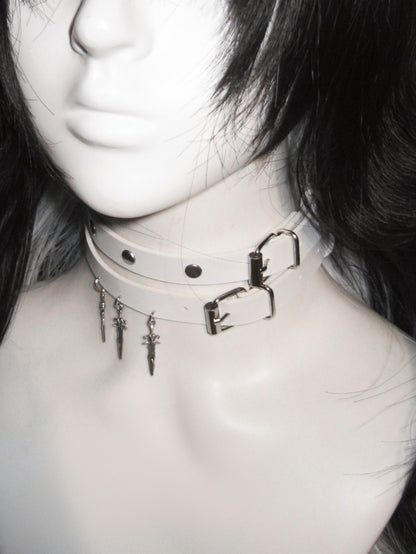 White Stud Sword Pendant Punk Choker