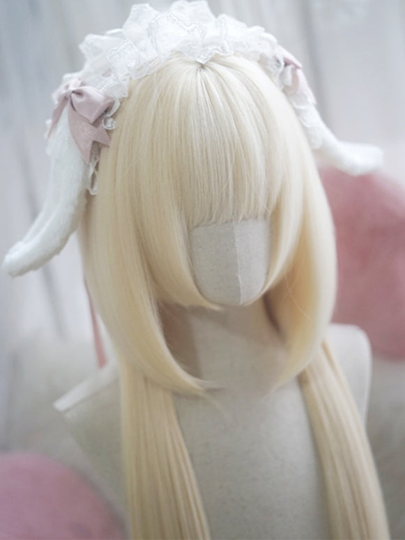 Black/Brown/Light Blonde/White&Blue Waist Length Straight Wig With Full Bangs