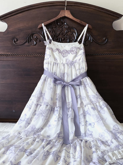 Purple High Waist Bowknots Tiered Skirt Summer Lolita Dress