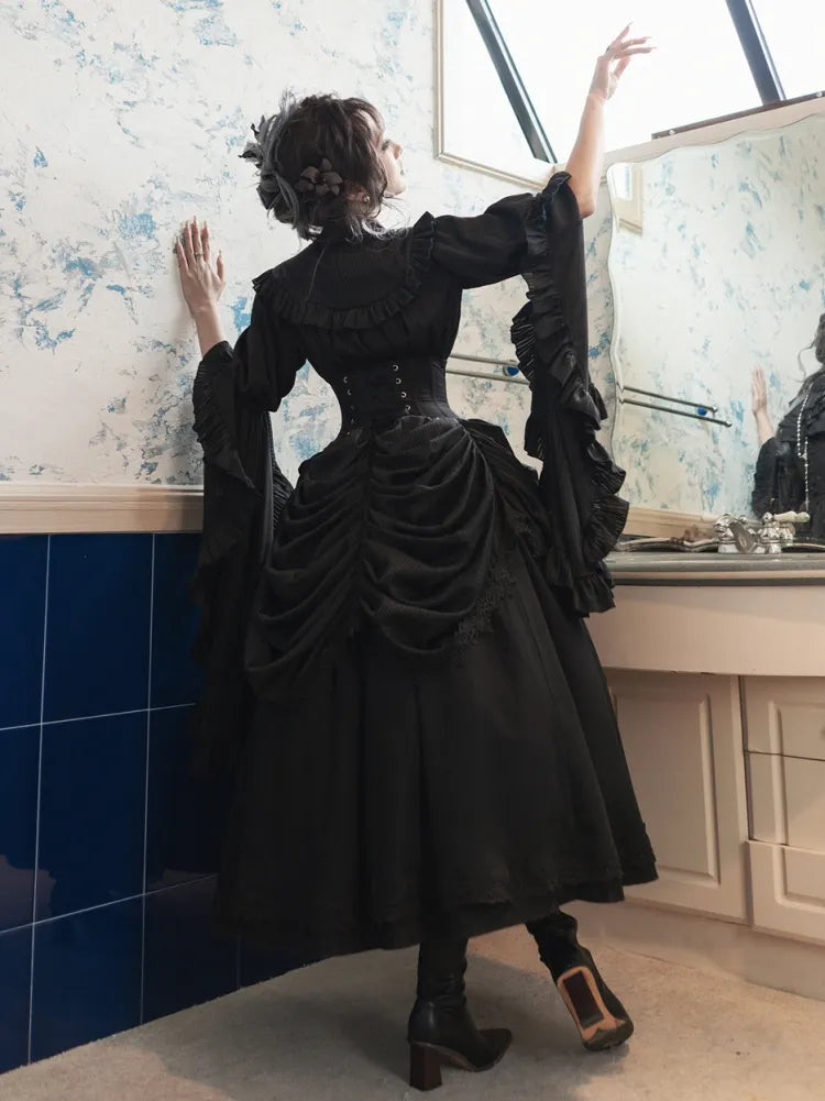 Boned High Corset Waist Aristocrat Victorian Skirt Belt Gothic Black Lolita