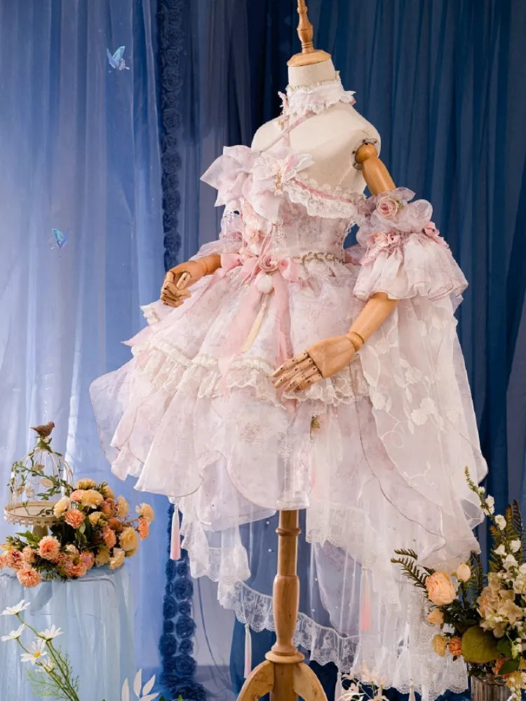 Pink Princess Fairy Floral Design Set Full Butterfly and JSK Dress Lolita Flower