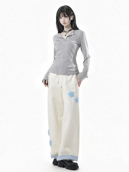 Long V-Neck Black Sleeves Reversed White Gray in Top /