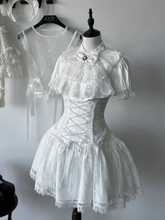 Waist High Short Version Lolita Gothic Skirt White Under Super Bust