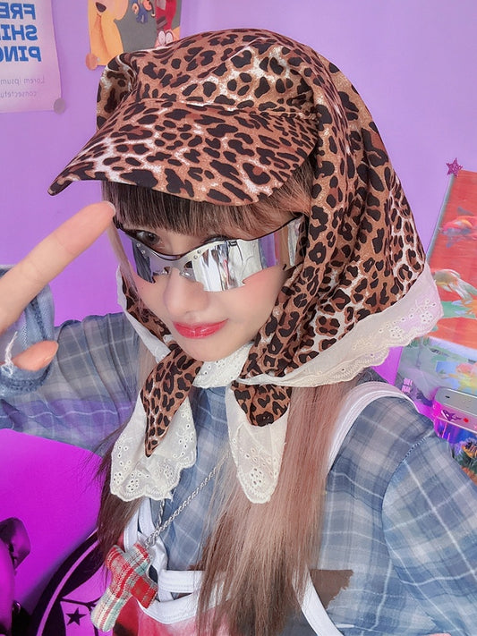 Y2K Baseball Yellow Gyaru Cap Leopard Trim Fashion Lace Pattern
