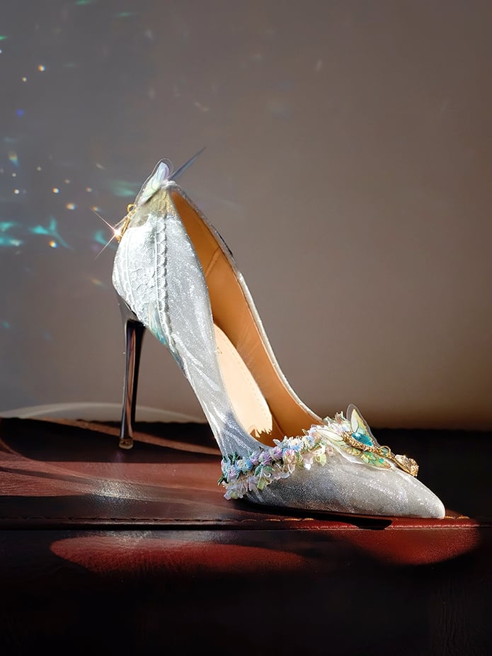 Silver 7.5CM/10.5CM Details Pointed Decorated Heels High Butterfly Toe Rhinestone