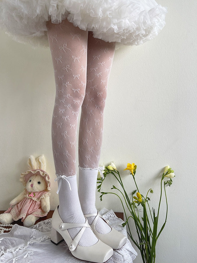 Bowknot Strumpfhose Lolita Weiß Muster